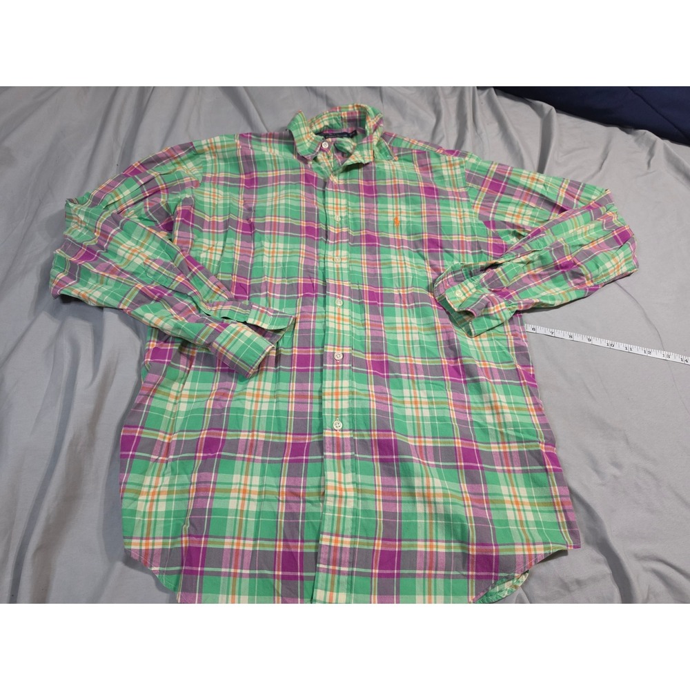 Ralph Lauren Mens Classic Fit Plaid Button Down Shirt Green Purple Orange Size M